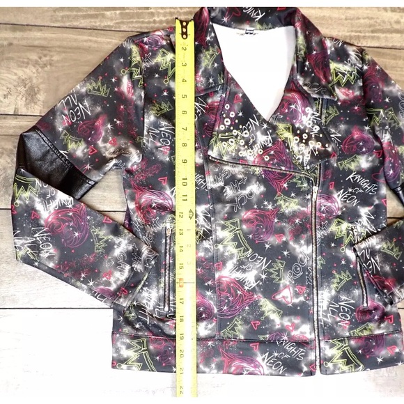 Disney Girls Moto Jacket D Signed Zip Knights of Neon Multicolor Size L 14-16 - Picture 6 of 12